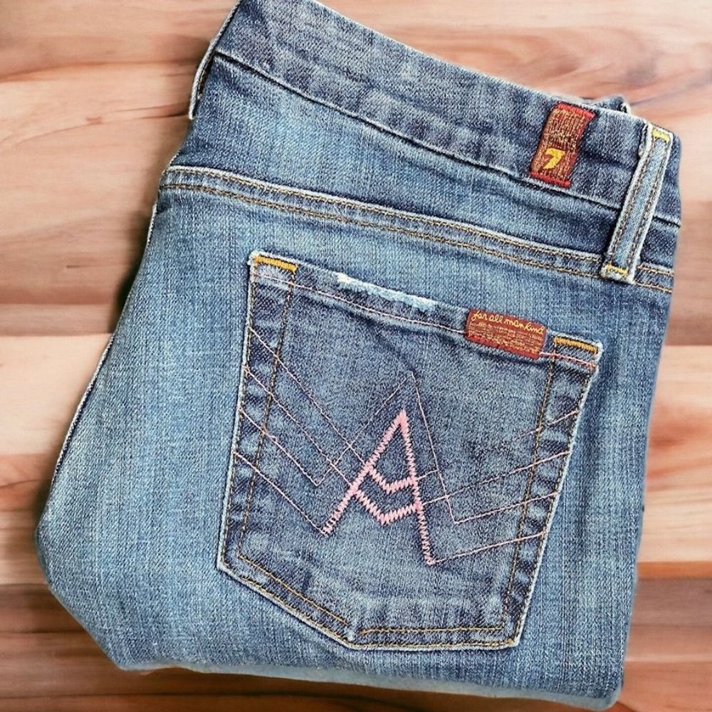 7 For All Mankind Jeans A Pocket Boot Cut Pink Stitch size 30 x 30 Low Rise